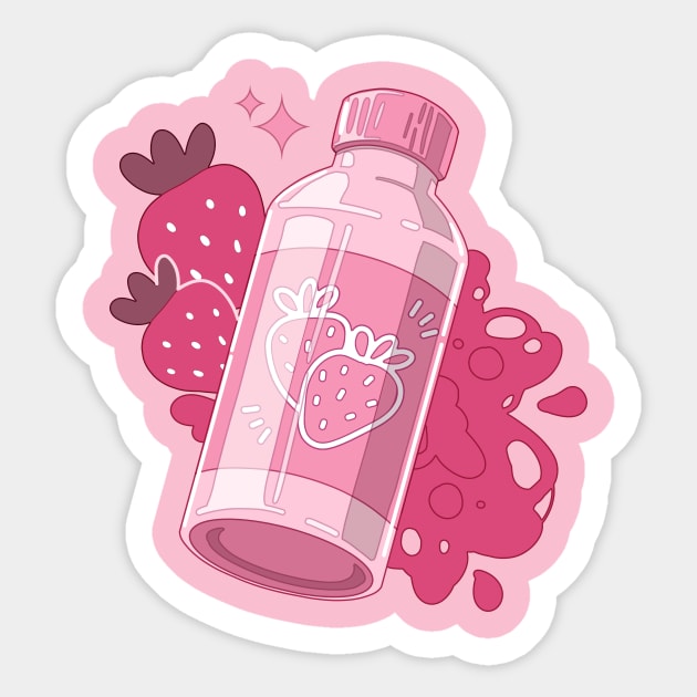 The cute pink strawberry milk bottle Sticker by AnGo